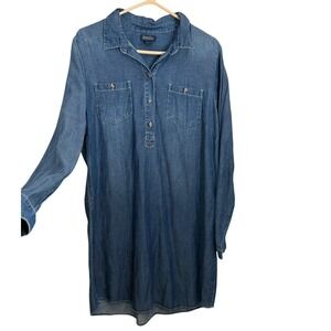 Lucky Brand Denim Shirt Dress XL Chambray Linen Bld Popover Boho Coastal Cowgirl